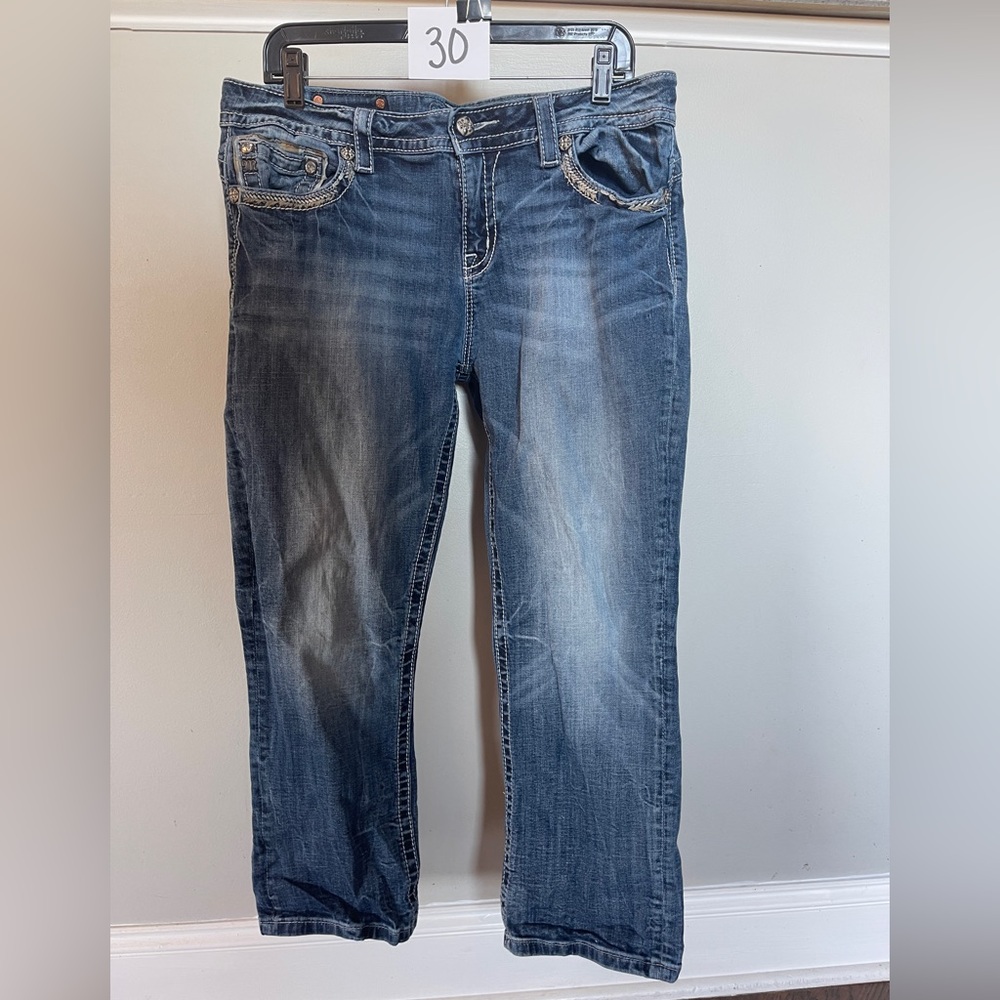 Miss Me embellished crop mid rise jeans. Size 34